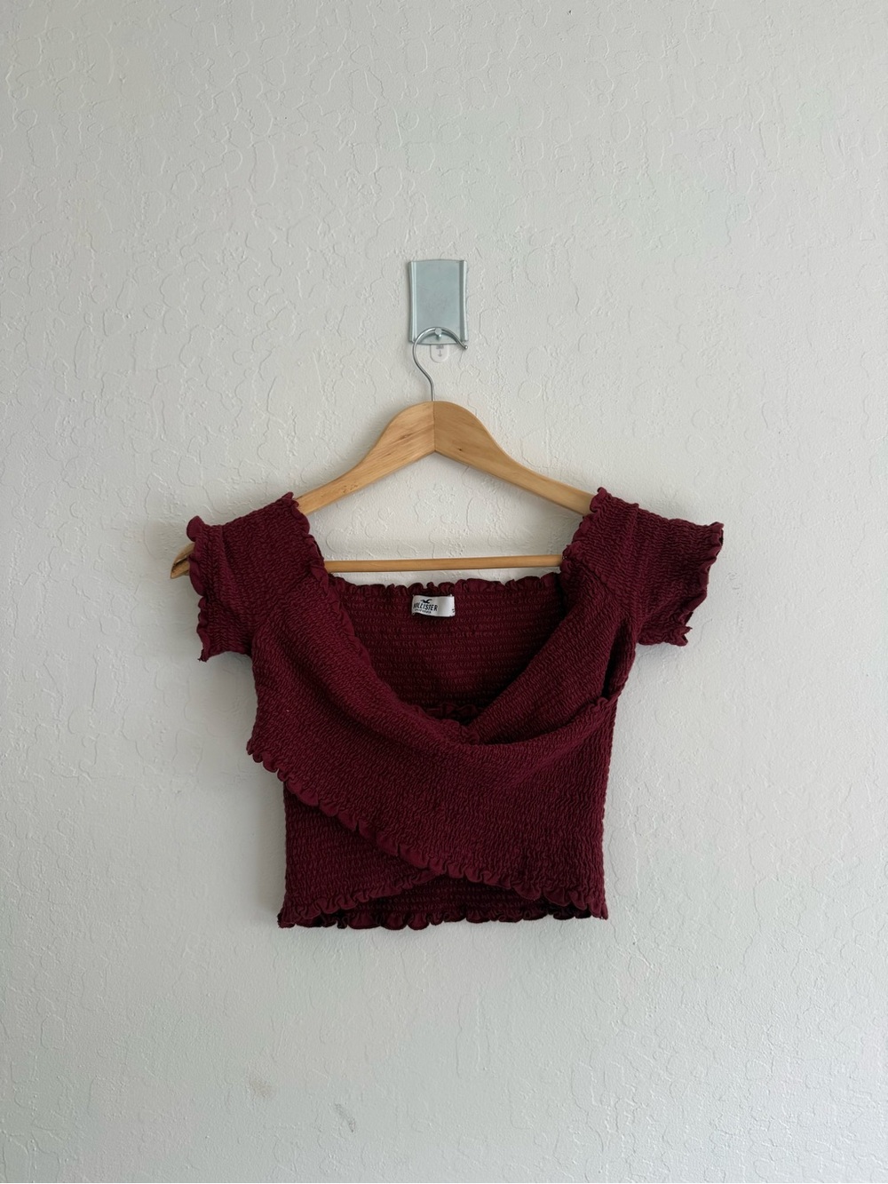 Hollister Burgundy Smocked Wrap-Style Crop Top